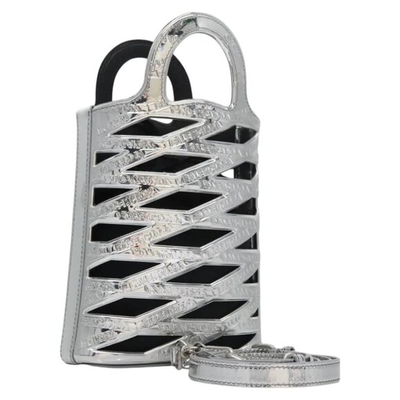 BALENCIAGA Neophone Holder Shoulder Bag Enamel Silver 660787 Auth 110436AV - Picture 1 of 15